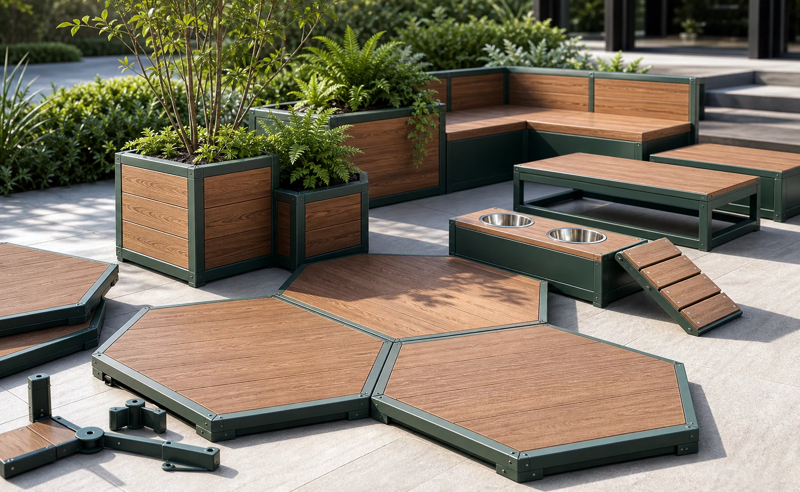 TOPDMS modular garden fountain and planter product scene