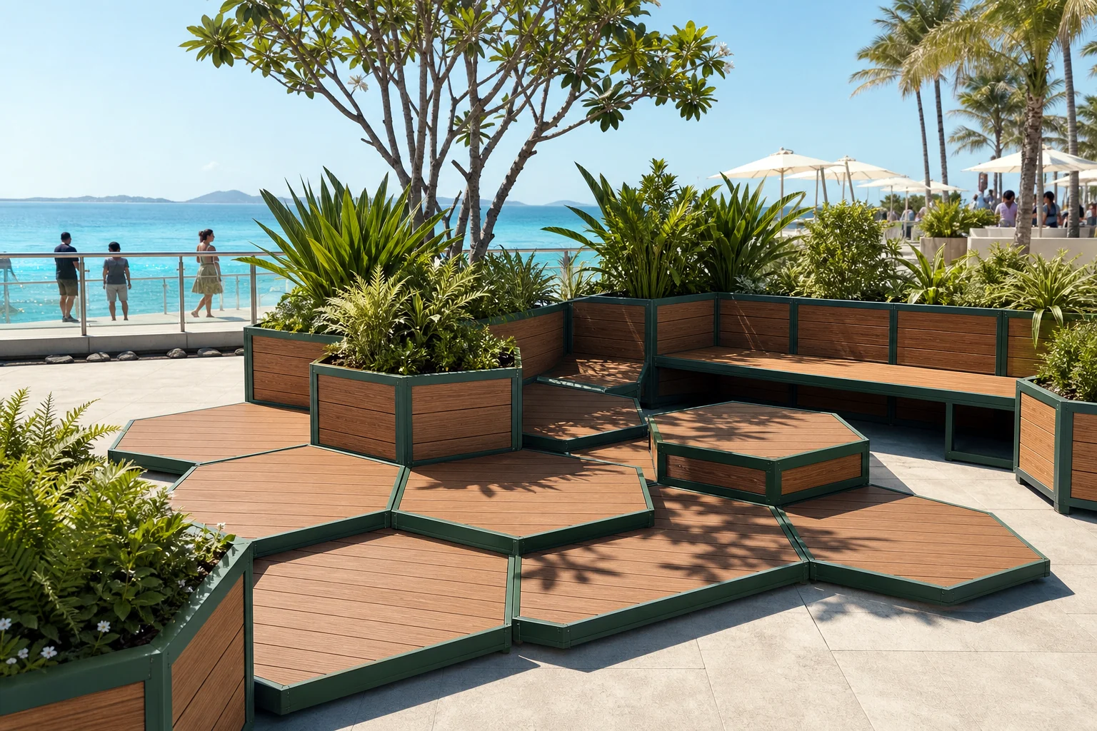 TOPDMS modular planter stand and bench product scene